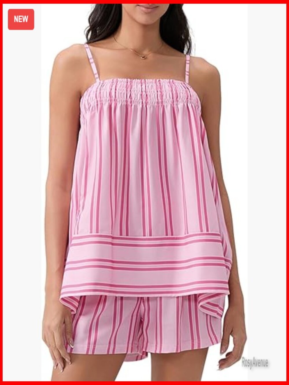 Striped Ruffle Cami & Boxer Shorts Pajama Set 2 Piece Lounge Set